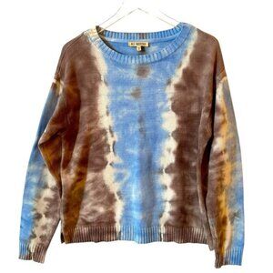 All Worthy | Women's Blue Tan Tie-Dye Crew Neck Sweater Size Medium